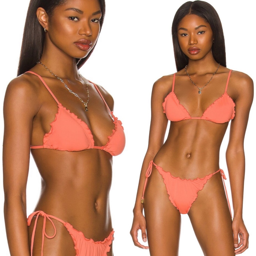 L*SPACE x Revolve Set - Coral Maggie String Bikini Top & Roger Bitsy Bottom - M